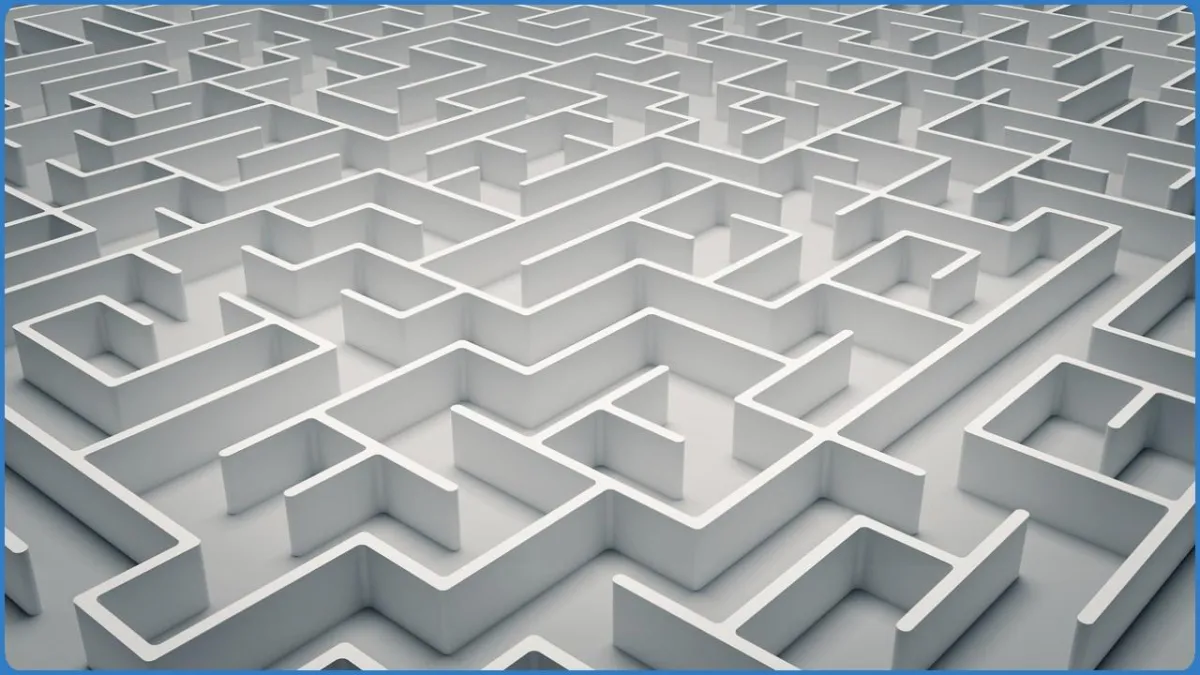 3D white maze with high walls