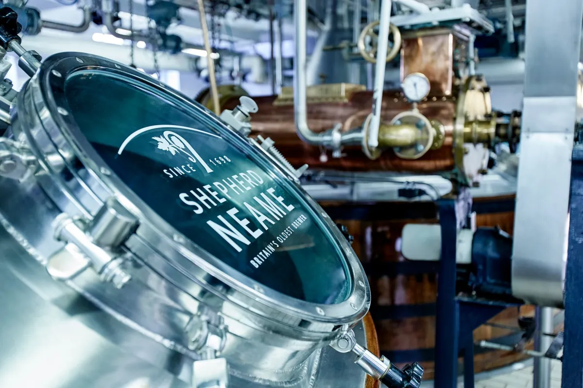 Close-up of Shepherd Neame brewery equipment.